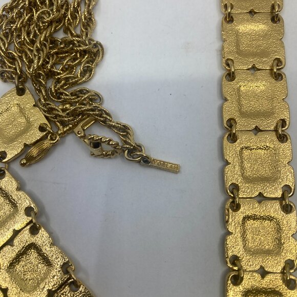 Vtg 1970 D'ORLAN enamel Egyptian revival  earrings bracelet necklace set - Picture 3 of 4